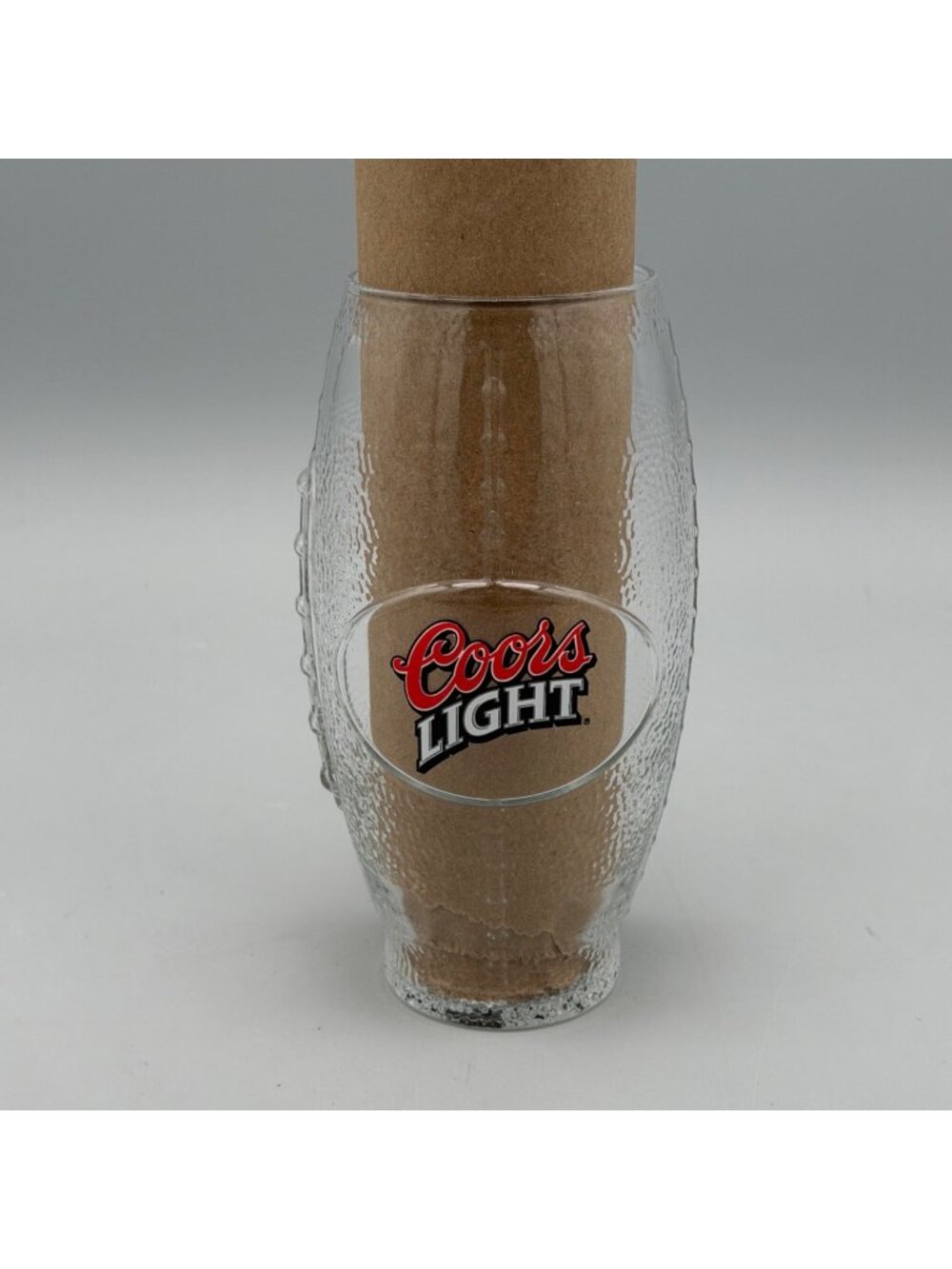 Coors Light Clear Textured Glass Beer Pint Football Shaped 6.5" Tall Barware